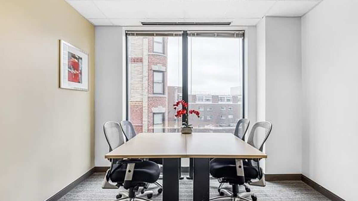 Conference room with window at One Mifflin Place in Harvard Square in Cambridge