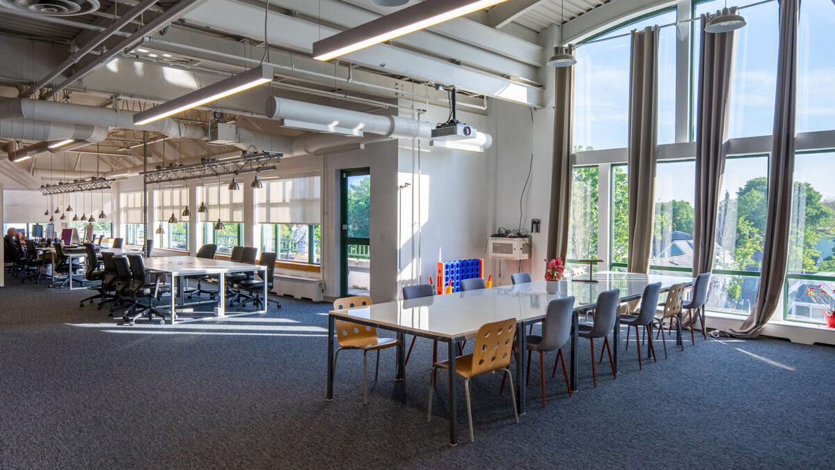Open concept office space at 212 Elm Street in Davis Square in Somerville, MA.