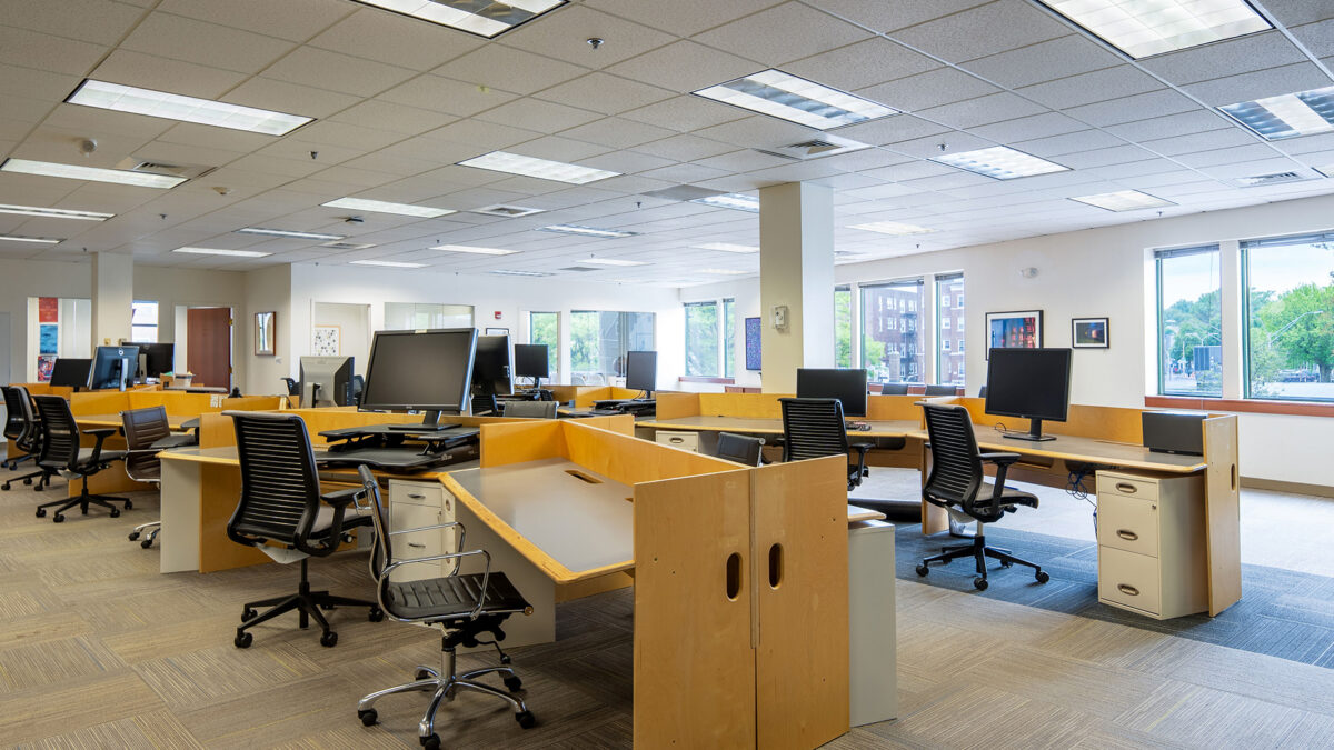 Shared office space at 212 Elm Street in Davis Square in Somerville, MA.