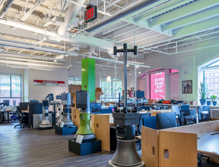 Open work space for Robotics company at 212 Elm Street in Davis Square in Somerville, MA.