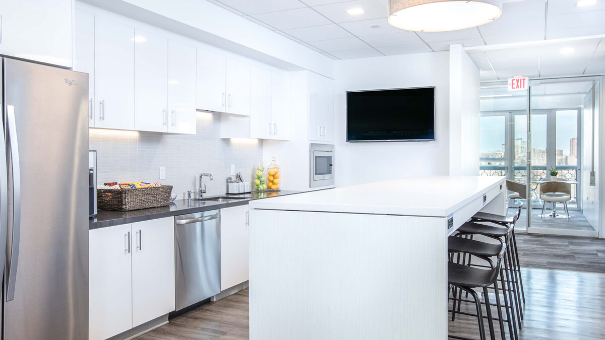 Kitchen with a view on the 7th floor of 745 Boylston Street in Boston's Back Bay.