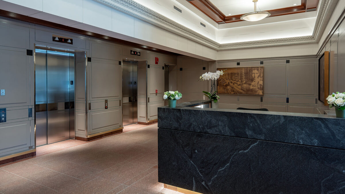 Lobby of 745 Boylston Street in Boston's Back Bay.