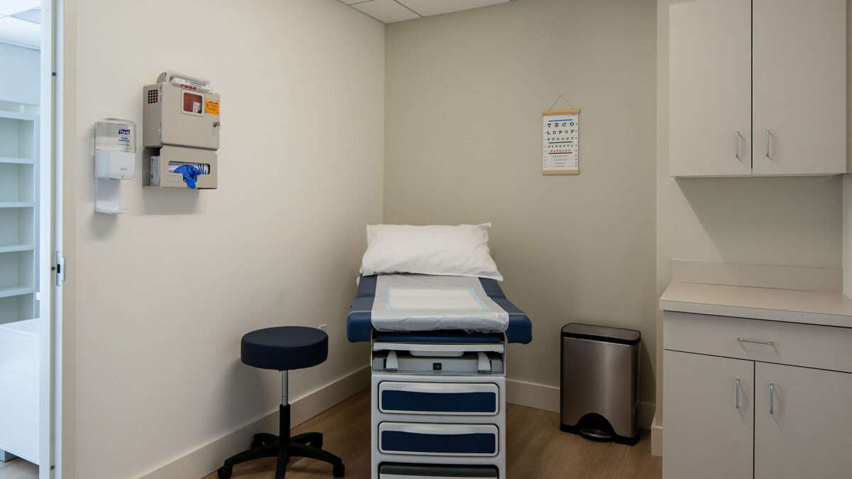 Medical exam room at doctor's office in 745 Boylston Street in Boston's Back Bay.