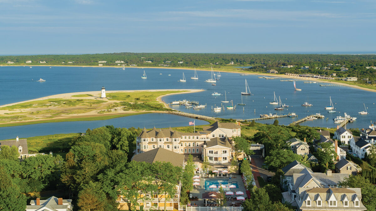 Aerial view of Harbor View Hotel on Martha's Vineyard during the summer.