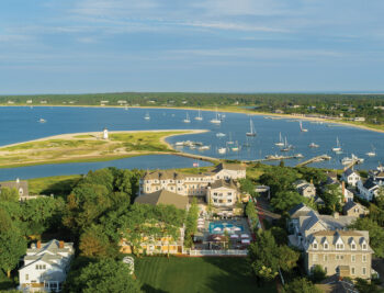 Aerial view of Harbor View Hotel on Martha's Vineyard during the summer.