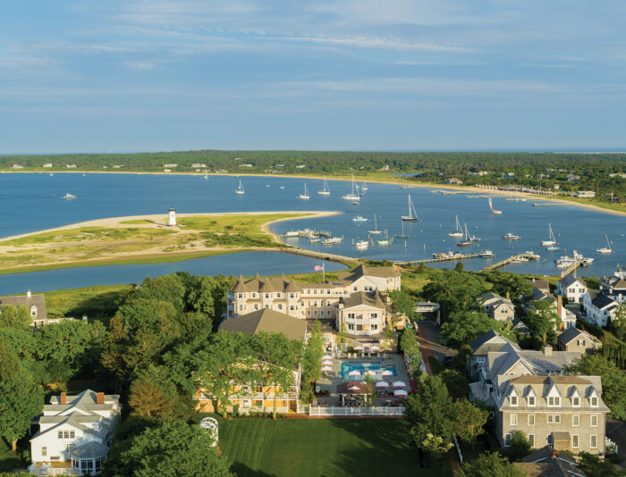 Aerial view of Harbor View Hotel on Martha's Vineyard during the summer.
