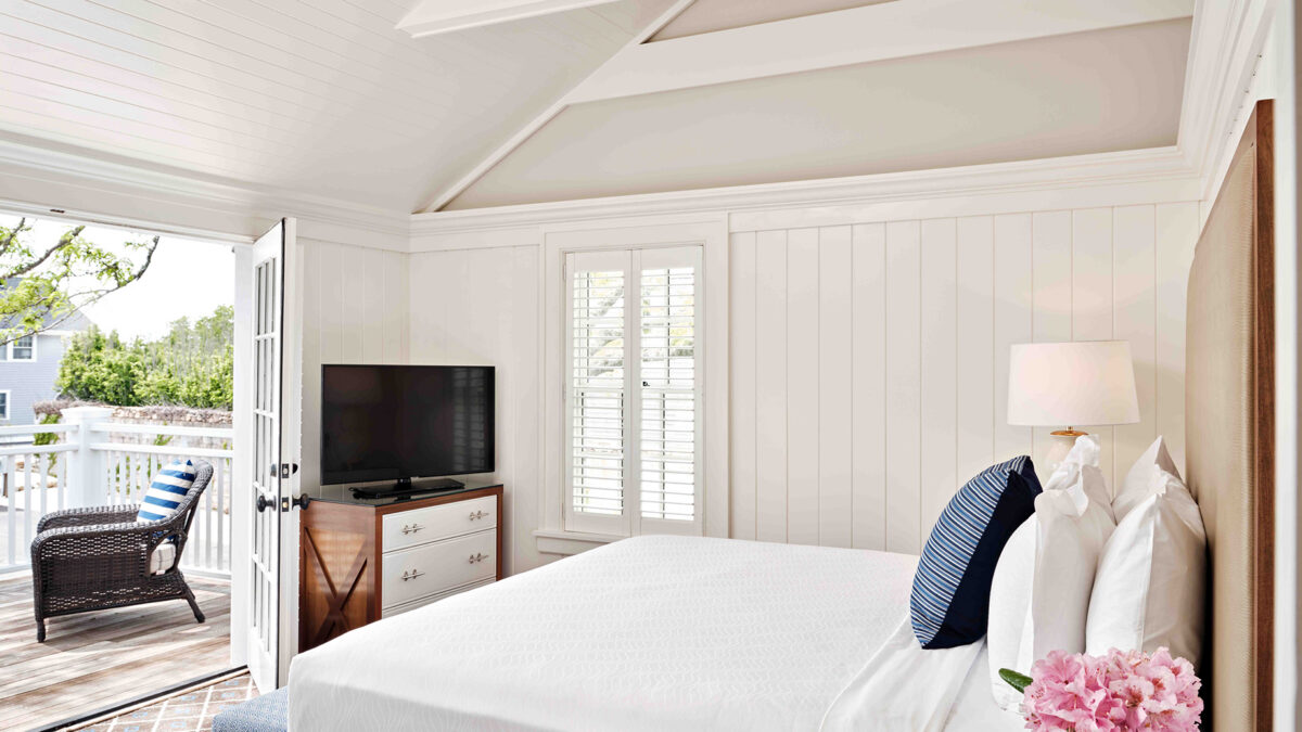 Master bedroom in one of the cottages at Harbor View Hotel on Martha's Vineyard.