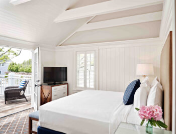 Master bedroom in one of the cottages at Harbor View Hotel on Martha's Vineyard.