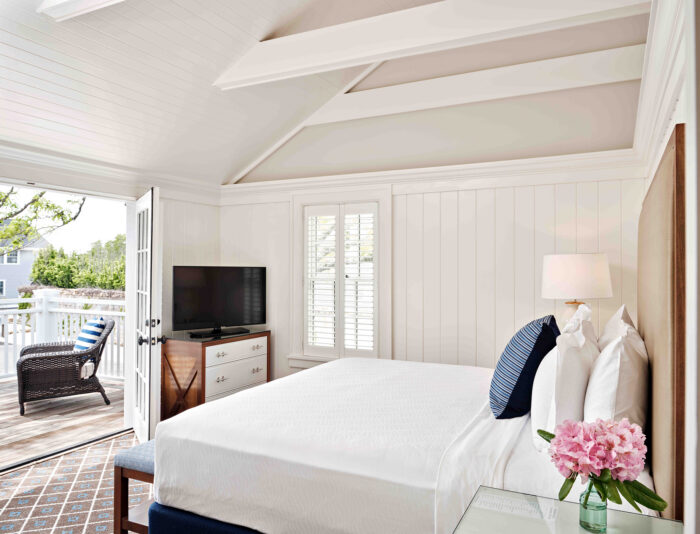 Master bedroom in one of the cottages at Harbor View Hotel on Martha's Vineyard.