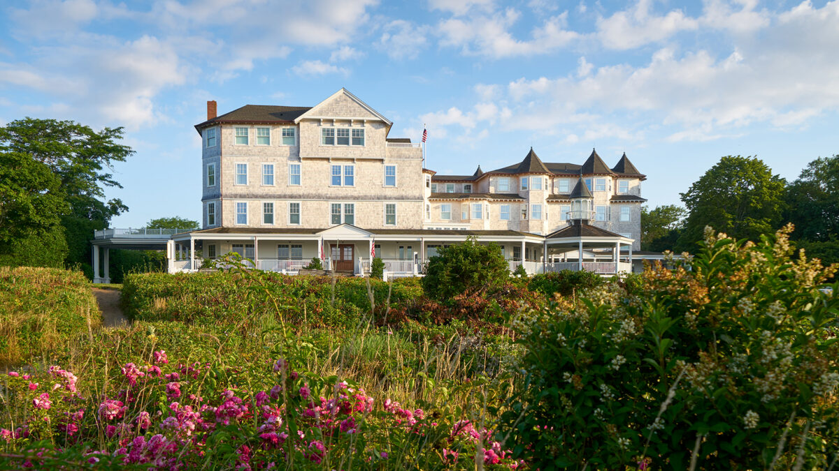 View from the front of Harbor View Hotel from the beautiful flowers across the street.