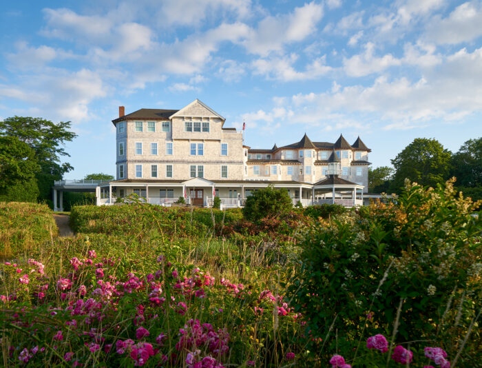 View from the front of Harbor View Hotel from the beautiful flowers across the street.