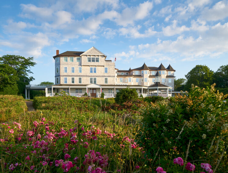 View from the front of Harbor View Hotel from the beautiful flowers across the street.