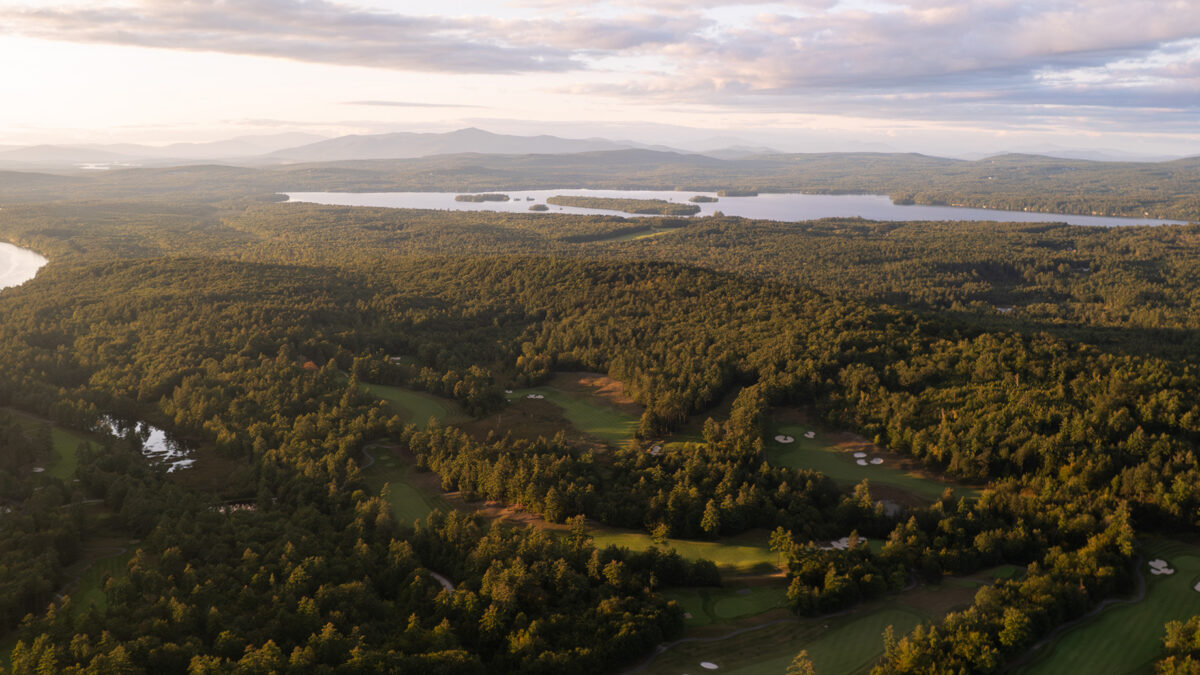 Aerial view looking over the golf course at Lake Winnipesaukee Golf Club.